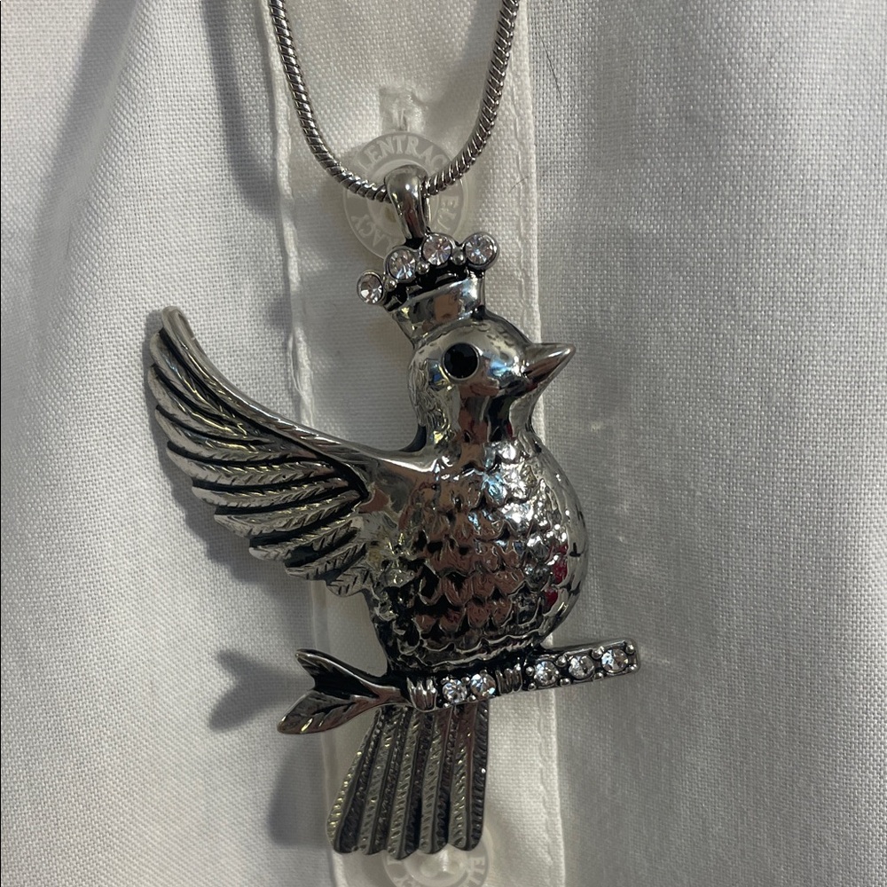 Chic Silver Bird Pendant Necklace on an extra long chain